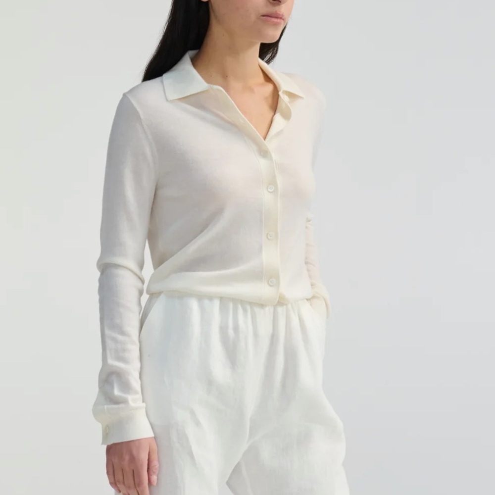 Button Up Knit Top merino wool ivory Almina concept